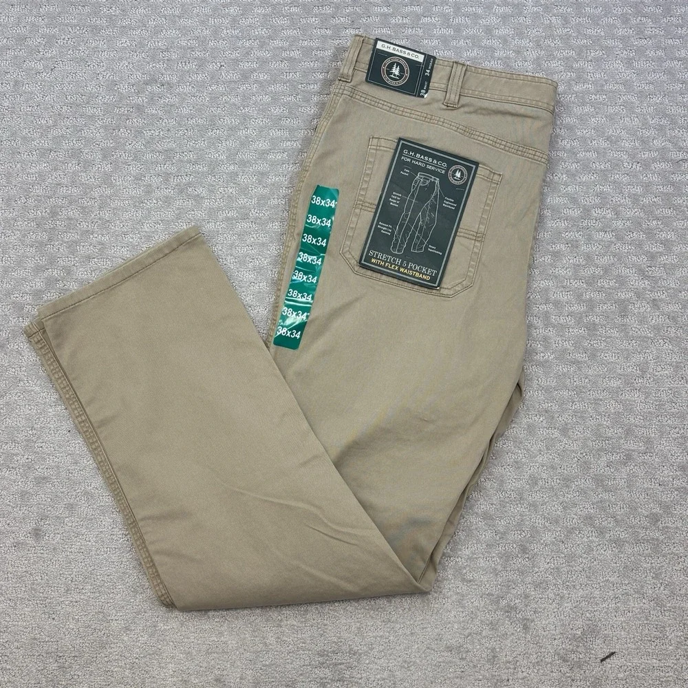 GH Bass & Co Pants Mens 38X34 Tan Groundwork Stretch Relaxed Fit Chino NWT